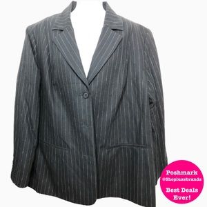 H&M Dark Navy 3 Button Down Pin Strip Suit Jacket